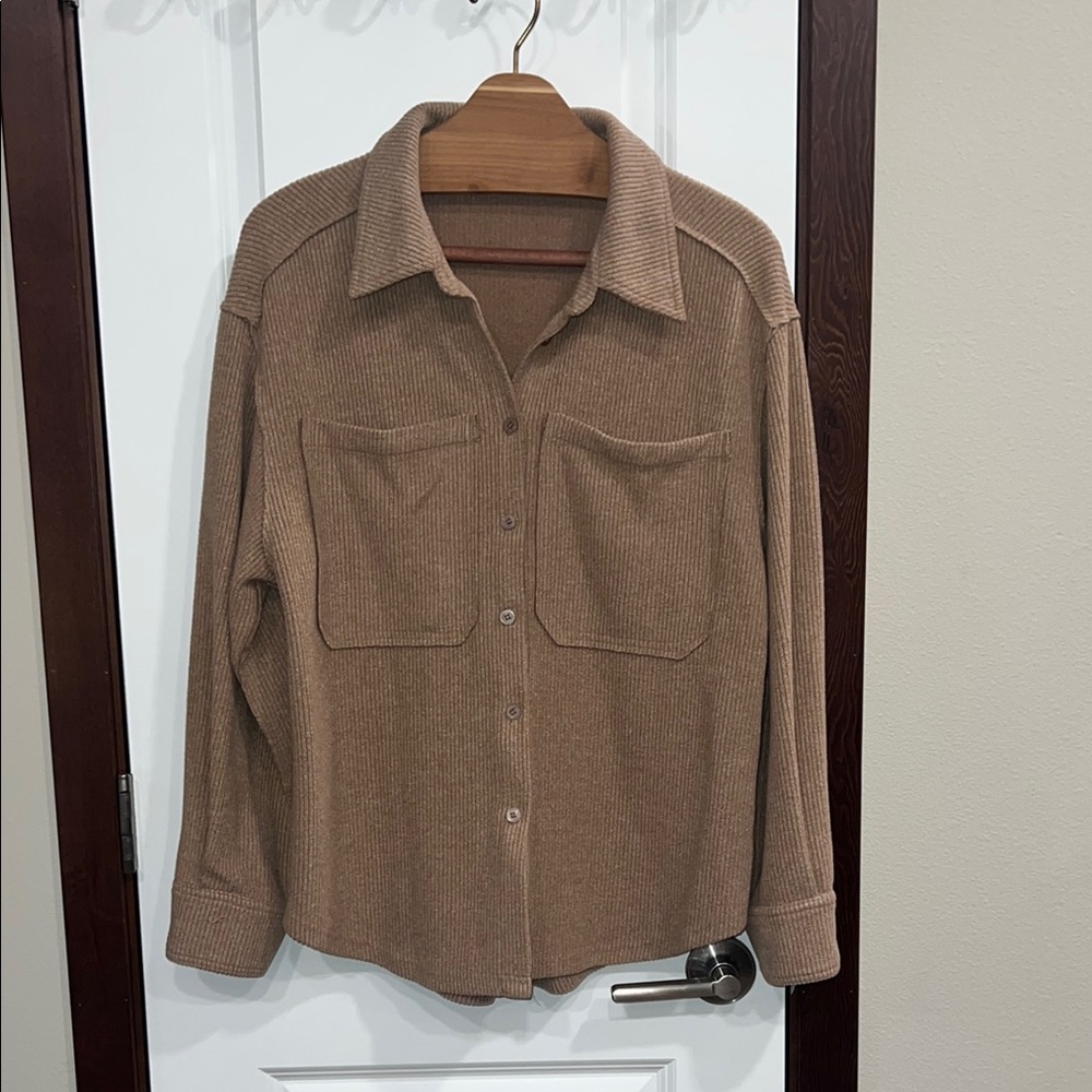 Marshalls Beige Ribbed button up shacket